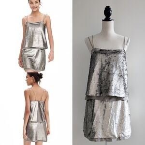 Like New Banana Republic Silk & Silver Sequin Dress
